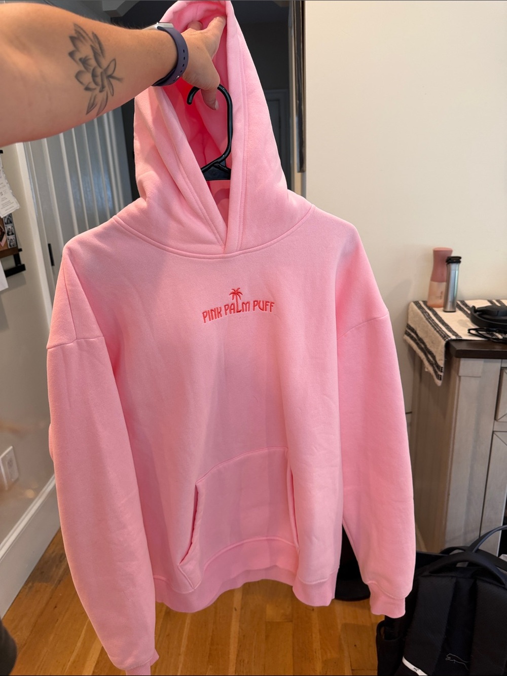 Pink Palm Puff Women's Hoodie - Relaxed Pullover Sweatshirt